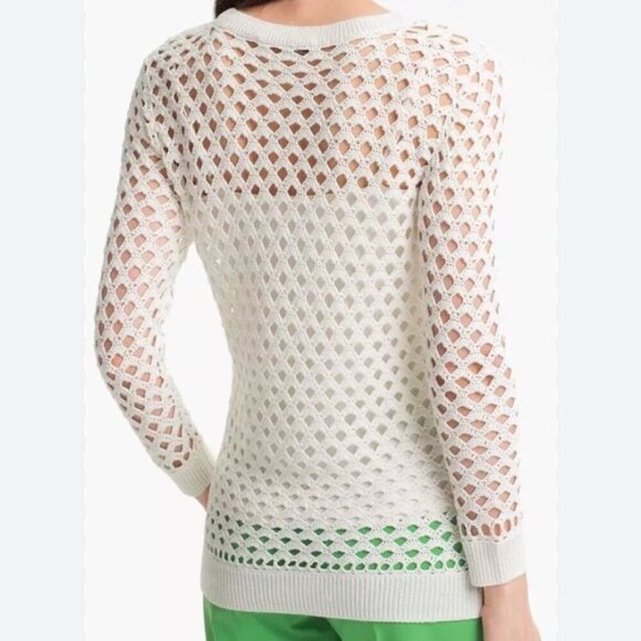 Trina Turk Women's Size Small White Crochet Open Knit Cotton Modal Sweater - Picture 2 of 12